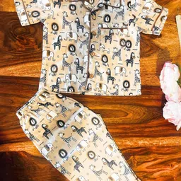 Tittertots Brown Print Night Suit- Half Sleeve-picture-42