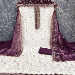 MANVAA Floral Embroidered Georgette Unstitched Dress Material-picture-34