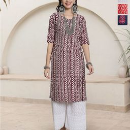 HERE&NOW Selection Of 3 Geometric Printed Round Neck Straight Kurtas-62