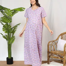 MomToBe Women's Cotton Periwinkle Purple Feeding Nighty Nightdress-picture-16