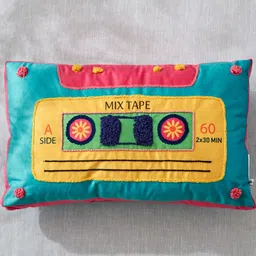 Home Centre Blue & Yellow Embroidered Pre-FilledRectangular Cushions-53