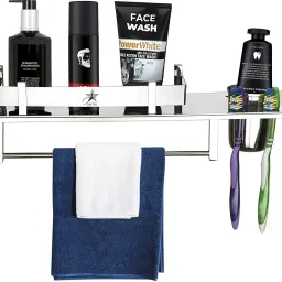Premium Bath Accessories Stainless Steel Towel Holder with Tumbler holder | Bathroom Rack/Shelf | Napkin Hanger | New Bathroom Accessories | Chrome Towel Holder-image-108