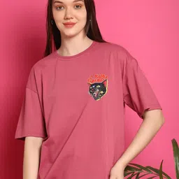 Tromko Women Graphic Printed Round Neck Cotton Oversized T-shirt-image-30