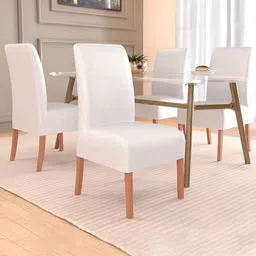 Kuber Industries 4-Pcs White Stretchable Table Chair Cover-12