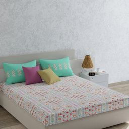 MYTRIDENT Utsav White & Pink Floral 120 TC Cotton Queen Bedsheet Set 2.28 m x 2.54 m-image-94