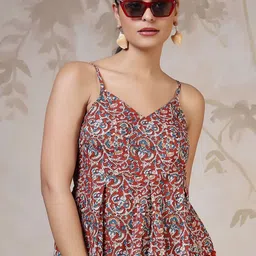 KEIYONA Women Shoulder Straps Abstract Print Peplum Top-picture-16