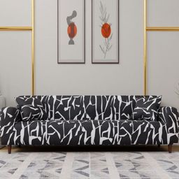 Aura Black & White Printed Polyester 1 Piece Sofa Cover With Arms-9