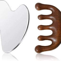 Soulvinee Stainless Steel Gua Sha Facia Scalp Massage Comb Set, Premium Gua Sha wooden Comb Massager Hair Growth Massager-image-50