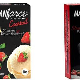manforce Cocktail Condoms with Dotted-Rings, Strawberry & Vanilla Flavoured- 10 Pieces & 3 in 1 Wild Ribbed Contour Dotted Strawberry Flavor Condoms - 10 Pieces Condom-picture-2