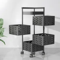 4-Layer Kitchen Trolley With 360 Rotation For Bathroom, Bedroom (Black) Steel Kitchen Trolley-41