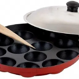 12 Cavities Non Stick Appam Patra with Lid,Red (Paniyarrakal/Paniyaram/Appam Pan/Maker/Pan Cake Maker) Paniarakkal with Lid 1 L capacity 24 cm diameter-image-59