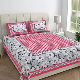 HOMELINE Pink & White Floral Printed Cotton 144 TC King Bedsheet Set 2.286 mx 2.62 m-image-83