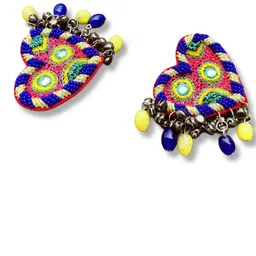 UnfoldSelf Handcrafted Heart Shaped Artificial Stones and Beads Studs Earrings image 3
