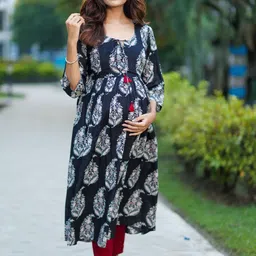 Aujjessa Ethnic Motifs Printed Pure Cotton Maternity Anarkali Kurta-32