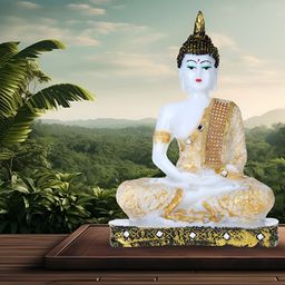 Aura White & Gold Toned Lord Buddha Idol Showpiece-image-75