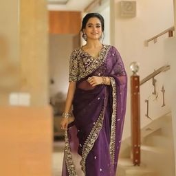 ODETTE Wine Soft Orgenza Silk Embellished Saree-picture-19
