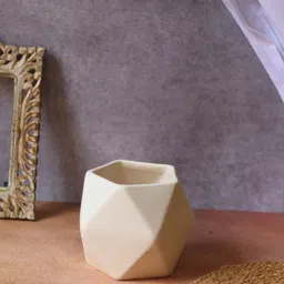WEAVING HOMES White Textured Ceramic Hexagon Shaped Planters-image-6