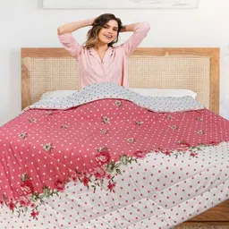 Aura Red & White Ethnic Motifs Microfiber AC Room 300 GSM Double Bed Comforter-image-87
