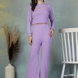 Clora Creation Ribbed Round Neck Crop-Top With Palazzos Co-Ords-picture-10