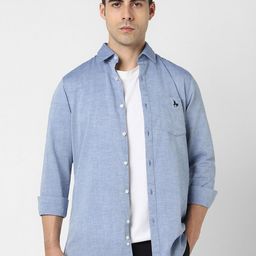 Van Heusen Sport Slim Fit Spread Collar Cotton Linen Opaque Shirt-picture-9