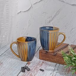 Myntra Elegant Homes Set Of 2 Mustard & Blue Ceramic Mugs-55