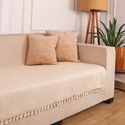 STITCHNEST Beige Jute 1 Seater Sofa Cover-45