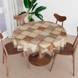 Aura Brown Geometric Printed Anti-Skid Plastic Round 4-Seater Table Cover-image-19