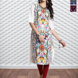 HERE&NOW Selection Of 3 Floral Printed Round Neck Straight Kurtas-image-24