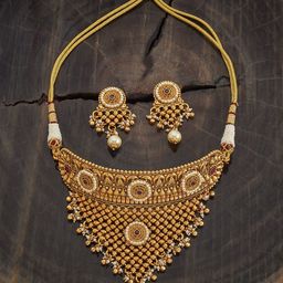 Kushal's Fashion Jewellery Gold-Plated Stone-Studded Antique Jewellery Set-image-14