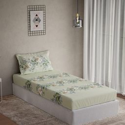 DDecor Vega Green & Brown Printed Cotton 144 TC Single Bedsheet Set 2.24 m x 1.52 m-picture-22