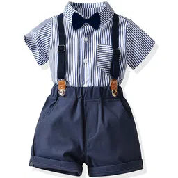 JC SPARKLE Boys Striped Short Sleeves Shirt With Shorts & Suspenders-picture-26