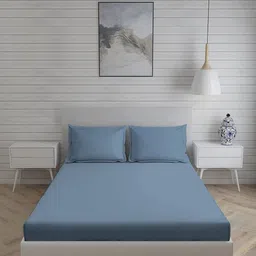 Living scapes by Pantaloons Blue 220TC Cotton Single Bedsheet Set 1.82 m x 1.98 m-image-90
