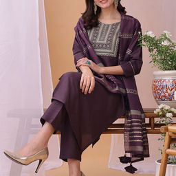 KALINI Yoke Design Sequinned Straight Kurta With Trousers And Dupatta-48