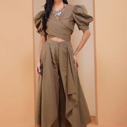 Stitchinc The Sailor Puff Sleeve Cotton Linen Top & Flare Palazzo-image-90