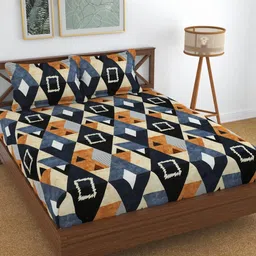 Fabture Blue & Multicoloured 210 TC Queen Bedsheet with 2 Pillow Covers-image-38
