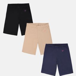 TWIN BIRDS Girls Pack of 3 Cotton Skinny Fit Sports Shorts-image-11
