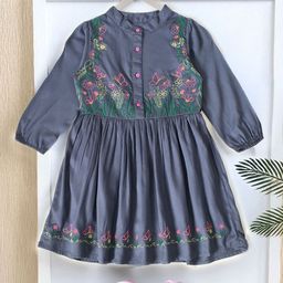 BAESD Girls Floral Embroidered Puff Sleeve Cotton Fit & Flare Dress-image-69