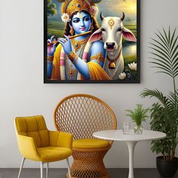 999Store Blue & Green Lord Krishna Religious Canvas Wall Art-image-95