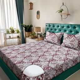 Myntra Elegant Homes Maroon & White Floral 400 TC King Bedsheet with 2 Pillow Covers-image-22