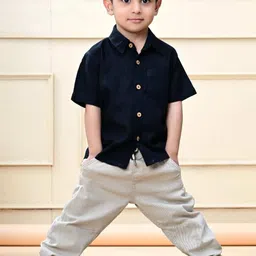 DMP EXPORT Boys Black solid Viscose Rayon Classic Casual Shirt-picture-3