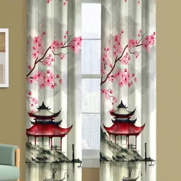 Steve & Anderson Aura Pink And Grey 2 Pieces Floral Printed Long Door Curtain (9Feet)-7