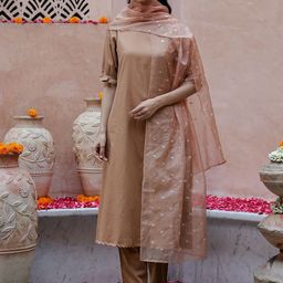 Sangria Women Sequinned Kurta & Trousers With Embroidered Dupatta-58