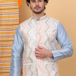 KRAFT INDIA LUXE Chevron Embroidered Woven Nehru Jackets-image-43