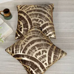 HOSTA HOMES Brown & Gold-Toned 2 Pieces Floral Foil Printed Velvet Square Cushion Covers-image-96
