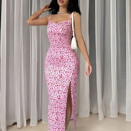 SHINE N SHOW Women Floral Print Slits Bodycon Midi Dress-image-95