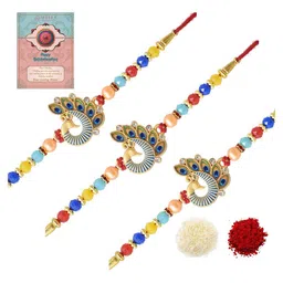 MEIRA JEWELLERY Set Of 3 Designer Beaded Rakhis With Greeting Card & Roli Chawal-picture-18