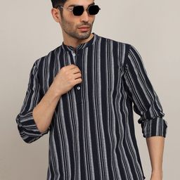 HERE&NOW Men Striped Daily Cotton Straight Kurta-picture-47