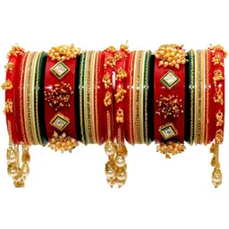 Zindura Set Of 2 Gold-Plated Stones-Studded & Pearls-Beaded Chuda Bangles-picture-15