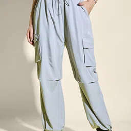 QIOA Women Relaxed Loose Fit High-Rise Cargos Trousers-image-39