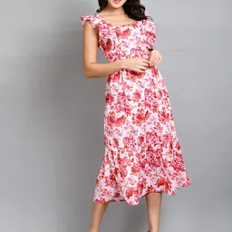 PRETTY LOVING THING Floral Print Flutter Sleeve A-Line Midi Dress-picture-13